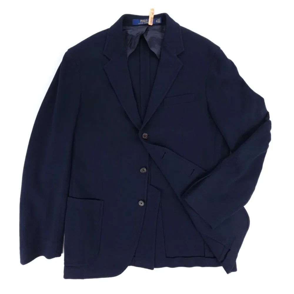 POLO Ralph Lauren Unlined Knit Blazer Jacket Navy Blue Old Money Quiet Luxury 42